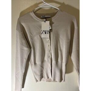 Zara Women's Cream and Tan Cardigan